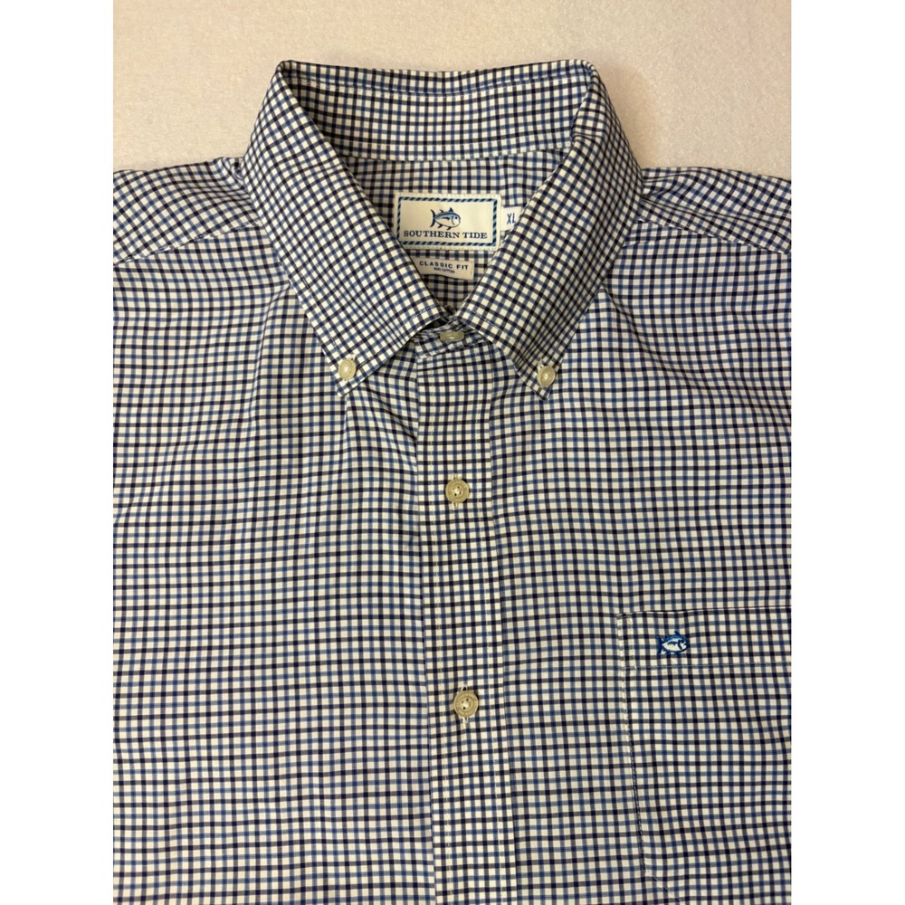 Southern Tide Mens XL Classic Fit Gingham Button Down Shirt Blue White Cotton